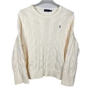Polo Ralph Lauren Cable Knit Sweater Womens XL Ivory Flared Sleeve Cotton Preppy